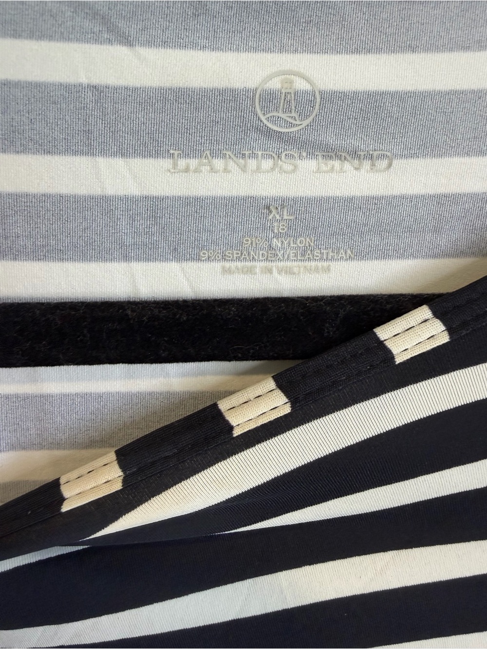 Lands’ End XL Black White Stripe Swim Top Rash Guard Long Sleeve Nylon Shirt - Picture 2 of 7